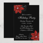 Invitation La Poinsettia Rouge Noire Fête (Devant / Derrière)