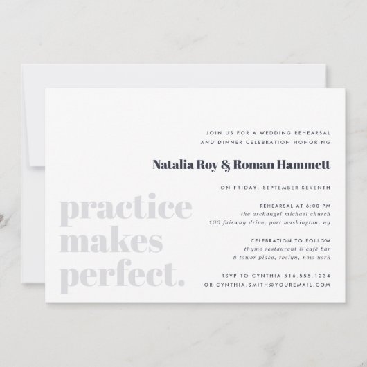 Invitation La Pratique Est Parfaite | Dîner de répétition mod (Devant)