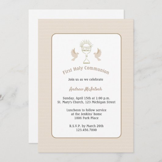 Invitation La Première communion branchée Tan en effervescenc (Devant / Derrière)