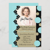 Invitation La première communion bulle et fleurs (Devant / Derrière)