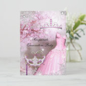 Invitation La princesse magique Quinceanera Masquerade rose (Debout devant)