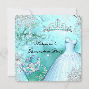 Invitation La princesse magique Quinceanera Masquerade Turquo