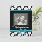 Invitation La Quinceanera Fleurs et Bleu Ruban (Debout devant)