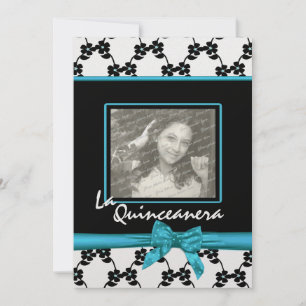 Invitation La Quinceanera Fleurs et Bleu Ruban