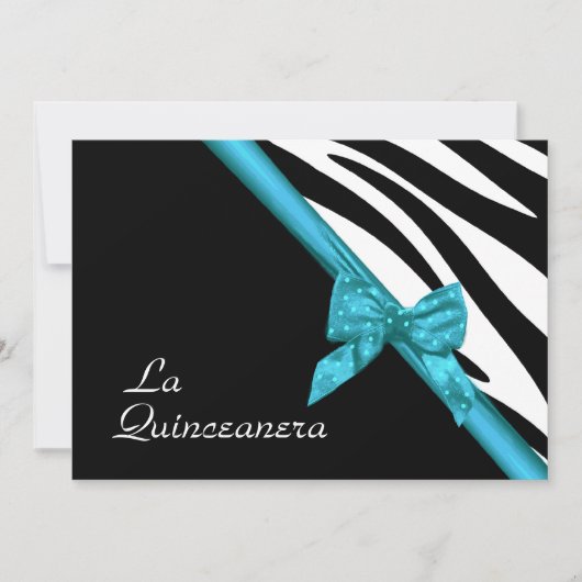 Invitation La Quinceanera Zebra et Ribbon Blue (Devant)