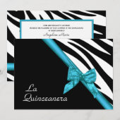Invitation La Quinceanera Zebra et Ribbon Blue (Devant / Derrière)