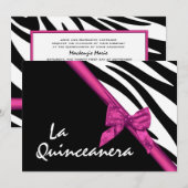 Invitation La Quinceanera Zebra et Ribbon rose (Devant / Derrière)