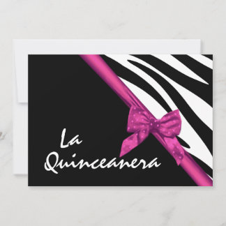Invitation La Quinceanera Zebra et Ribbon rose