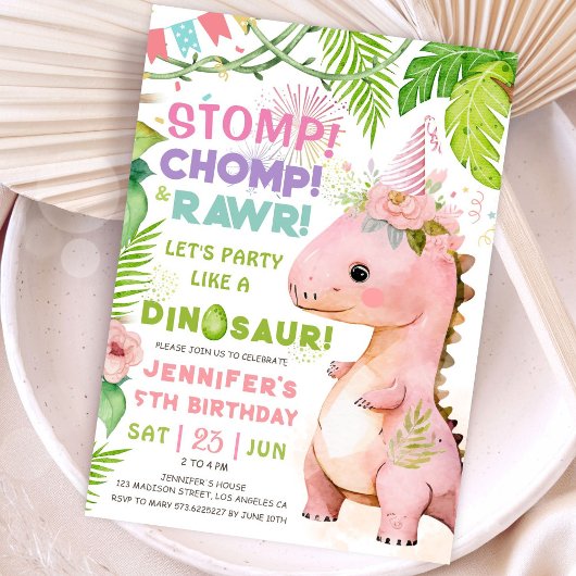 Invitation La Rawr au Timp ! Dinosaur 5e anniversaire fête fi