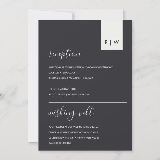 INVITATION LA RÉCEPTION DE MARIAGE NOIR ET BLANC SOUHAITE BIE (Dos)