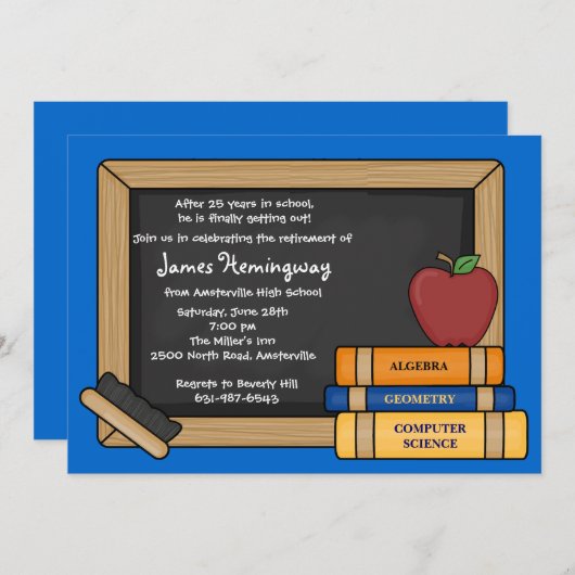 Invitation La retraite d'un enseignant de tableau noir, CHOIS (Devant / Derrière)