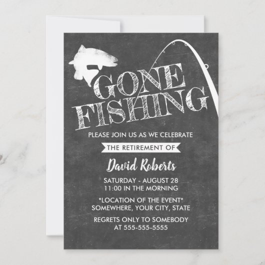 Invitation La Retraite Est Partie Pêche Rustique Chalkboard (Devant)