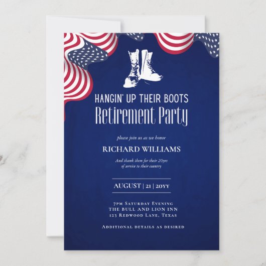Invitation LA RETRAITE MILITAIRE ÉTANCHE Leurs Boots US FLAG (Devant)