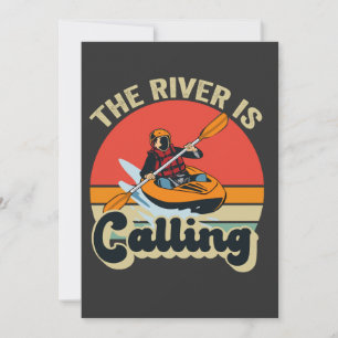 Invitation La rivière appelle drôle kayak plein air rétro