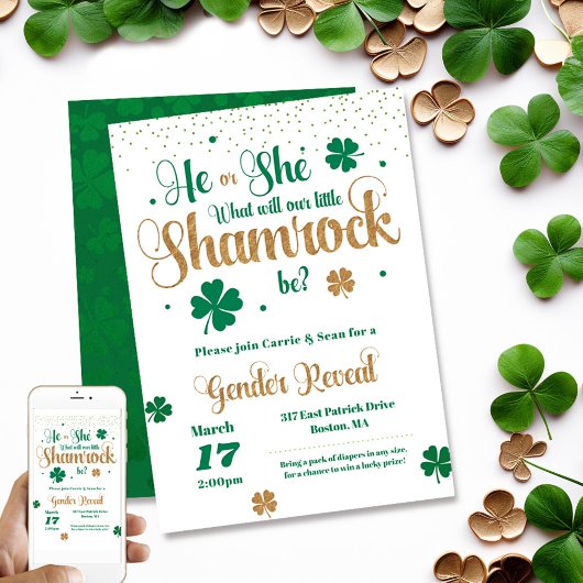 Invitation La Saint Patrick de la petite Shamrock Révélation