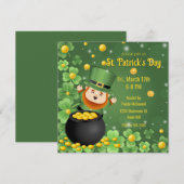 Invitation La Saint-Patrick Leprechauns Trèfle & Or (Devant / Derrière)