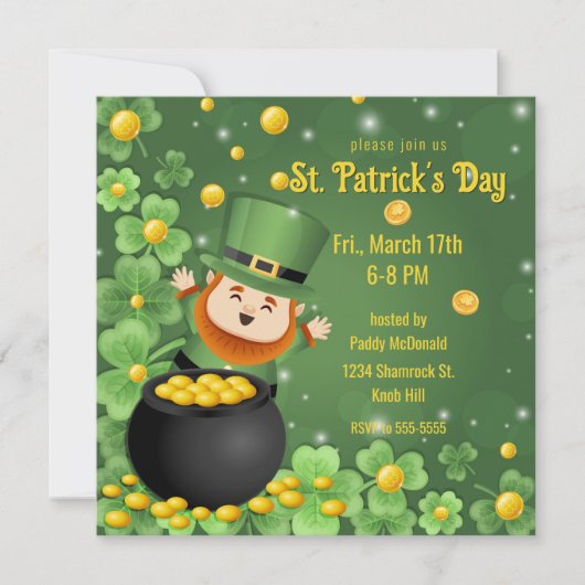 Invitation La Saint-Patrick Leprechauns Trèfle & Or (Devant)