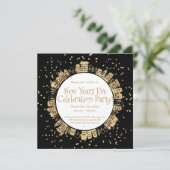 Invitation La Saint-Sylvestre, Noir, Blanc, Or, Fête (Debout devant)