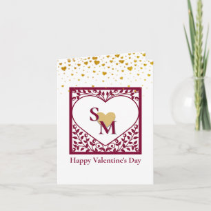 Invitation La Saint-Valentin avec initiale rouge et cœur doré