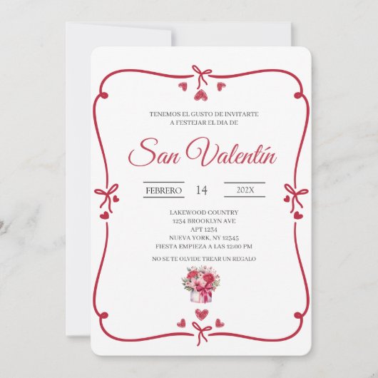 Invitation la Saint-Valentin espagnole (Devant)