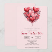 Invitation la Saint-Valentin espagnole avec des cœurs (Devant / Derrière)