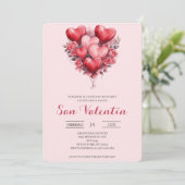 Invitation la Saint-Valentin espagnole avec des cœurs (Debout devant)