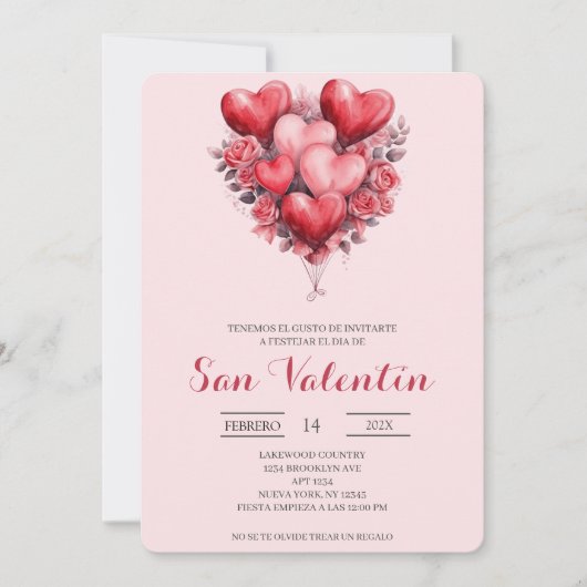 Invitation la Saint-Valentin espagnole avec des cœurs (Devant)