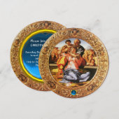 Invitation LA SAINTE FAMILLE NOËL PARTI Blue Sapphire Gem (Devant / Derrière)