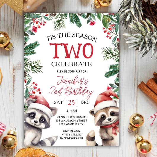 Invitation La saison deux | Raccoons Noël 2 Anniversaire