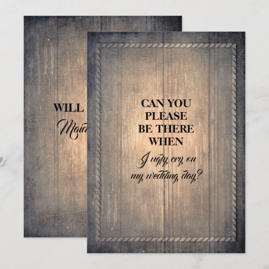 Invitation La servante d'honneur Rustic Funny (Devant / Derrière)
