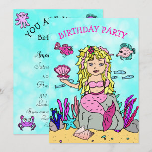 Invitation La sirène blonde sous la fête d'anniversaire de la