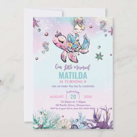 Invitation La sirène blonde sous la fête d'anniversaire de la (Devant)