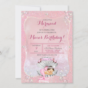 Invitation La Sirène Endormie Fille Perles Roses Coquille Sai