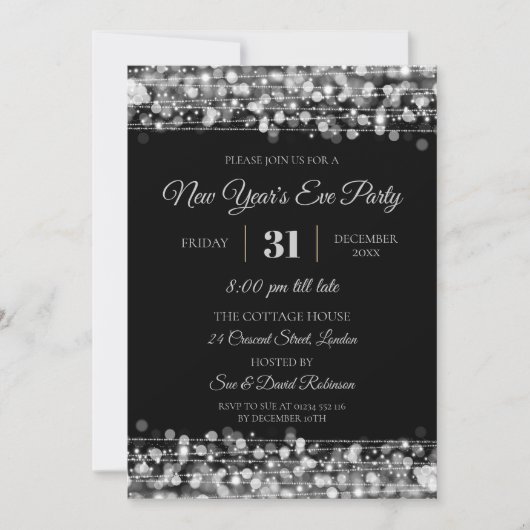 Invitation La Soirée du Nouvel An moderne éclate d'argent (Devant)