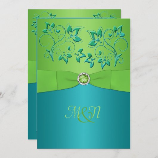 Invitation La turquoise de monogramme, chaulent Invitate (Devant / Derrière)