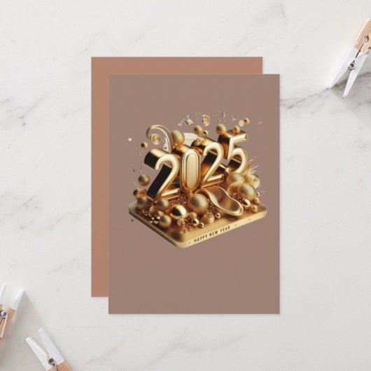Invitation La typographie d'or bonne année 2025 (Devant/Arrière en situation)