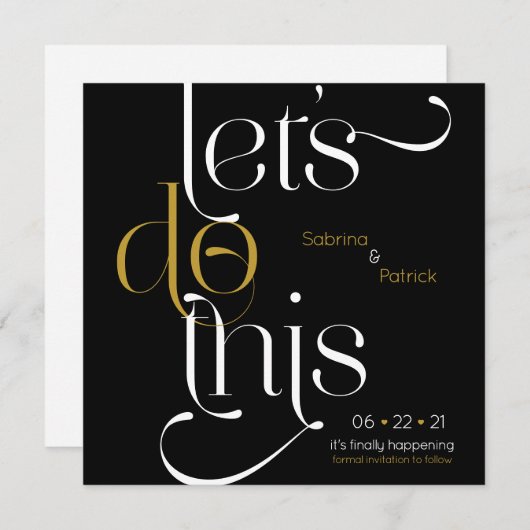 Invitation La typographie en gras permet d'enregistrer la dat (Devant / Derrière)