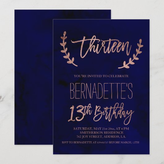 Invitation La typographie rose d'or fait varier le pas (Devant / Derrière)