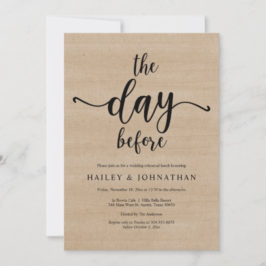 Invitation La veille, Déjeuner de répétition Mariage ou Brunc (Devant)