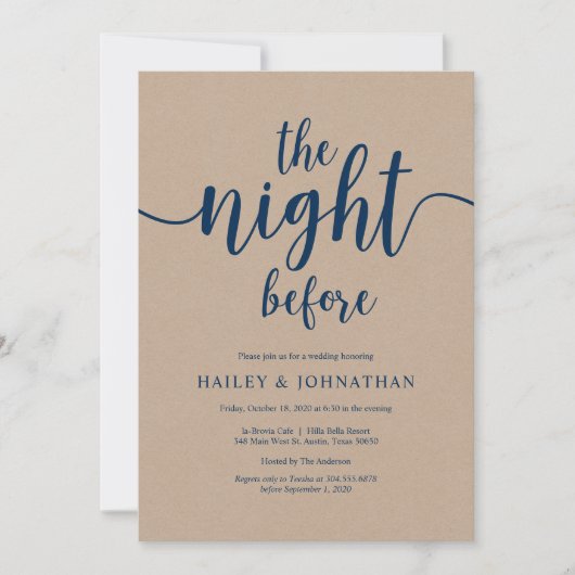 Invitation La veille, dîner de répétition de Navy Blue Kraft (Devant)