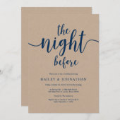 Invitation La veille, dîner de répétition de Navy Blue Kraft (Devant / Derrière)