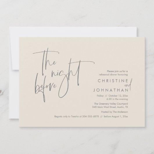 Invitation La veille, Dîner de répétition Mariage (Devant)