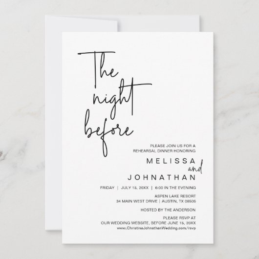 Invitation La veille, Dîner de répétition Mariage (Devant)