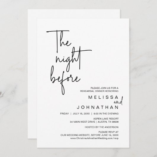 Invitation La veille, Dîner de répétition Mariage (Devant / Derrière)