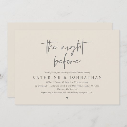 Invitation La veille, Dîner de répétition Mariage (Devant / Derrière)