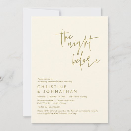 Invitation La veille, Dîner de répétition Mariage (Devant)