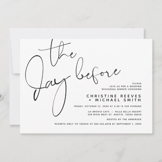 Invitation La veille, Dîner de répétition Mariage (Devant)