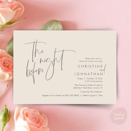 Invitation La veille, Dîner de répétition Mariage