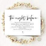 Invitation La veille, Dîner de répétition Mariage<br><div class="desc">La nuit d'avant, design minimaliste moderne thème, mariage répétition carte d'invitation dîner (en police noire et vous pouvez facilement changer la couleur de police). Planifier un dîner de répétition mariage avec la future mariée et la future Groom, avant leur grande journée? Invitation les invités avec cette carte d'invitation de dîner...</div>