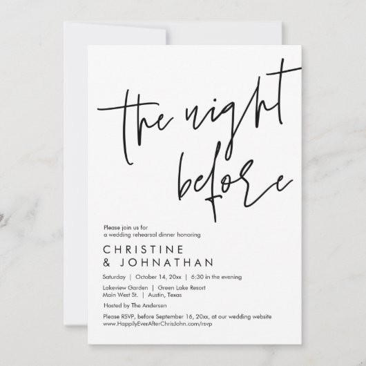 Invitation La veille, Dîner de répétition Mariage (Devant)